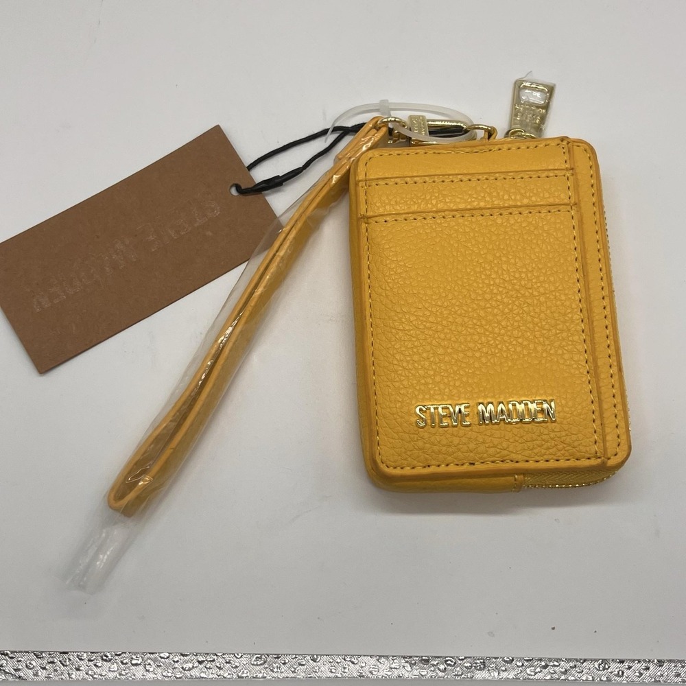 Steve Madden Zip Around Card Wallet Womens Yellow Faux Leather Wristlet BPIPPER